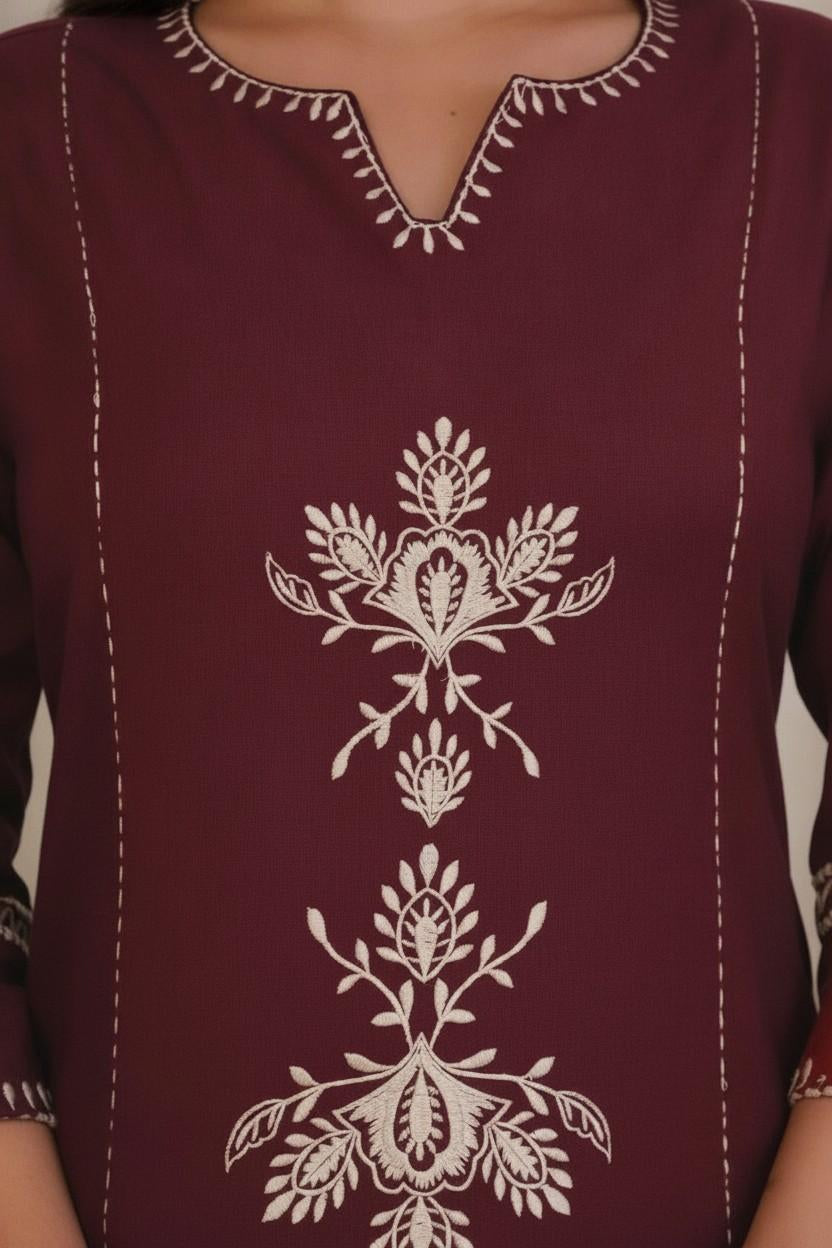 Women's Cotton Embroidered Straight kurti With relaxed fit Pant