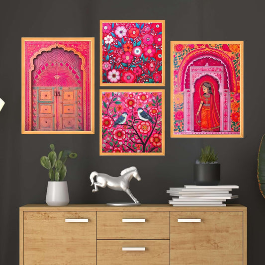 FAB CRAFT STUDIO Set of Four Wall Paintings for Wall Dacoration Large Framed Wall Paintings for Living Room & Bedroom Wall Art for Home Decoration & Office Wall Dรฉcor