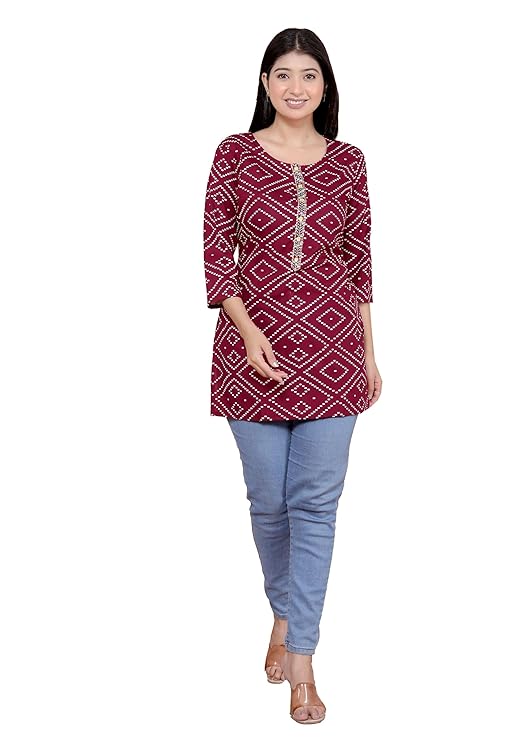 LoomBella Lifestyle Bandhej Printed Straight Kurti Perfect for Casual, Formal, and Ethnic Wear