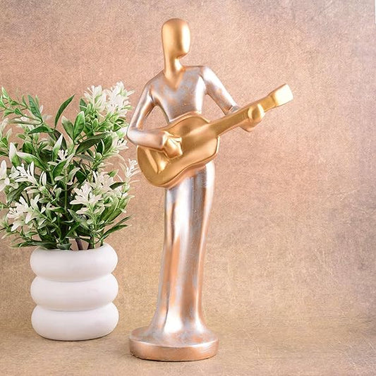 FAB CRAFT STUDIO Modern Metal Musician Golden White Statue Resin Figurine Contemporary Art Music Decor Metal Sculpture, Modern Home Decor, Musician Gift