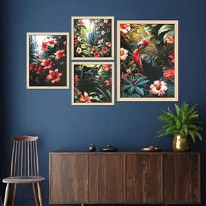 FAB CRAFT STUDIO Set of Four Framed Painting for Wall Painting Decoration, Painitngs for home Decorations, Scenery for Living Room Decor