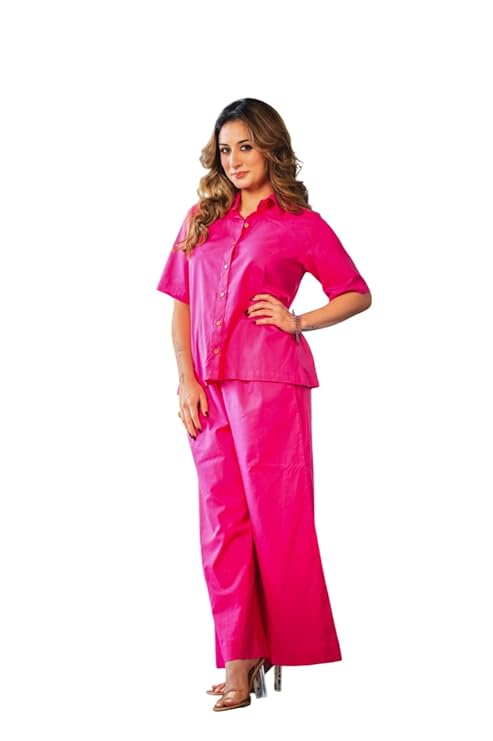LoomBella Lifestyle Women's Cotton Plain Straight Short Kurti with Pant Set
