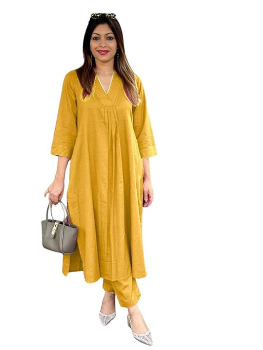 LoomBella Lifestyle Women's Cotton Plain Straight Kurti with Pant