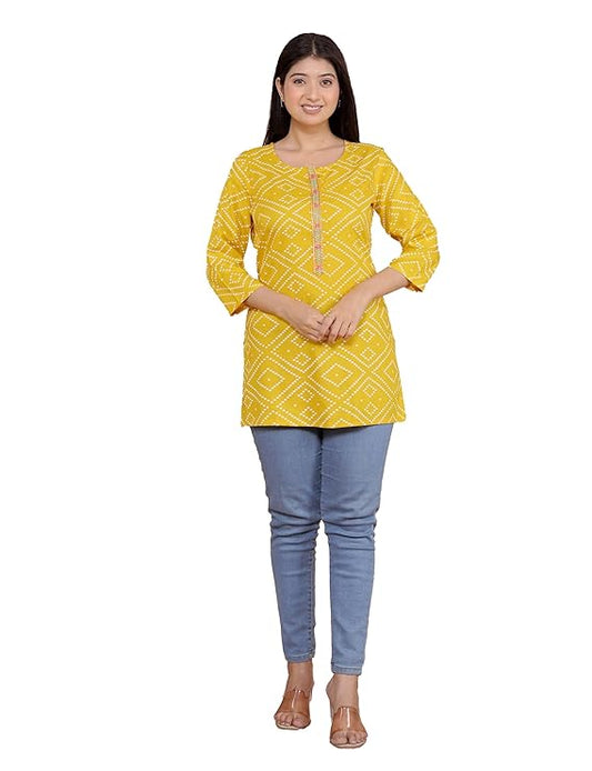LoomBella Lifestyle Bandhej Printed Straight Kurti Perfect for Casual, Formal, and Ethnic Wear