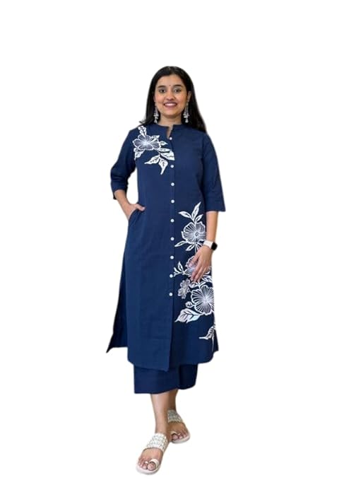LoomBella LifestyleWomen's Cotton Floral Printed Straight Kurti with Pant Set