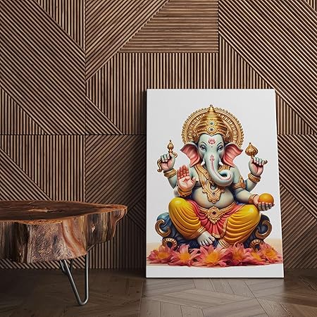 FAB CRAFT STUDIO Ganesha Wall Painting For Wall Decoration Canvas Wall Painting For Home Decor, Living Room, Bedroom, Office Hotel