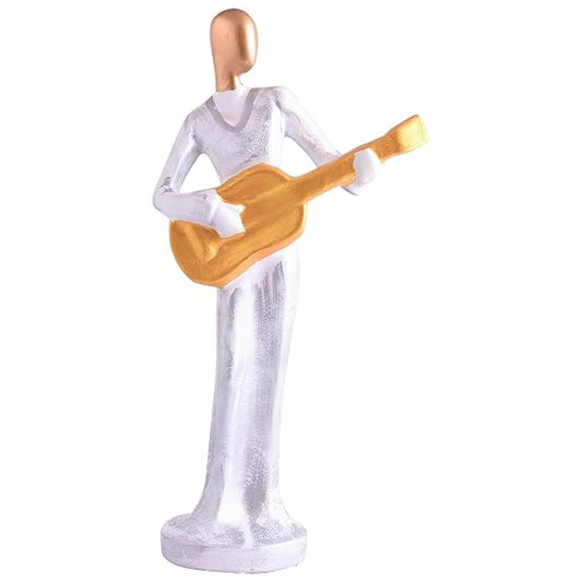 FAB CRAFT STUDIO Modern Metal Musician Golden White Statue Resin Figurine Contemporary Art Music Decor Metal Sculpture, Modern Home Decor, Musician Gift