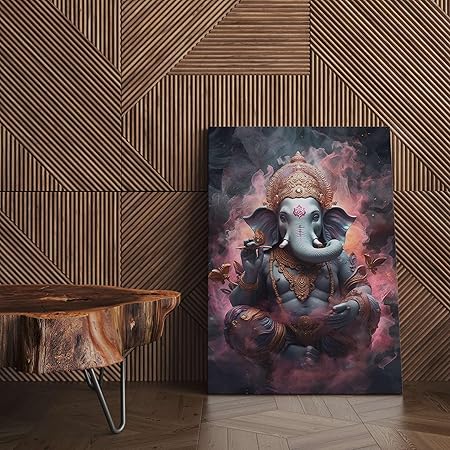 FAB CRAFT STUDIO Ganesha Wall Painting For Wall Decoration Canvas Wall Painting For Home Decor, Living Room, Bedroom, Office Hotel
