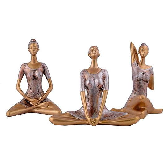 FAB CRAFT STUDIO Suitable for Home Decor Yoga Posture Lady Statue Idol for Home Yoga Statue Three Pair Admirable piece of Gift