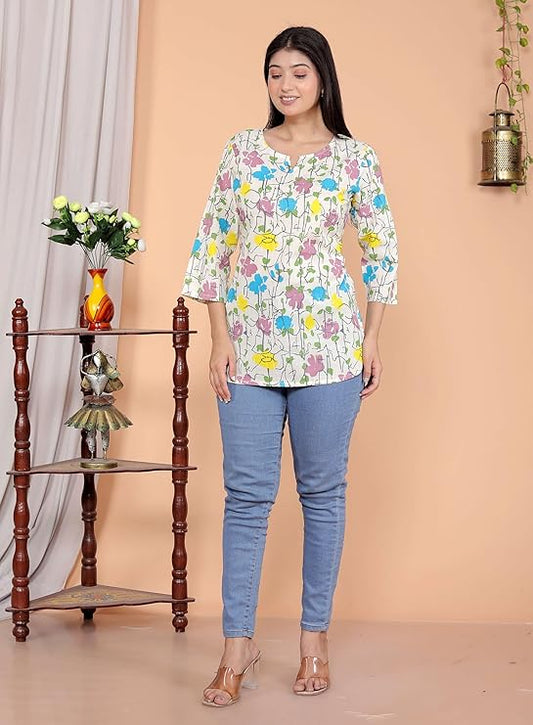 LoomBella Lifestyle Women's Cotton Floral Printed Kurti Perfect for Casual, Formal, and Ethnic Wear