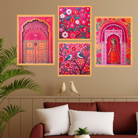 FAB CRAFT STUDIO Set of Four Wall Paintings for Wall Dacoration Large Framed Wall Paintings for Living Room & Bedroom Wall Art for Home Decoration & Office Wall Dรฉcor