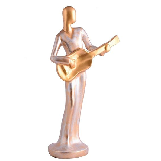 FAB CRAFT STUDIO Modern Metal Musician Golden White Statue Resin Figurine Contemporary Art Music Decor Metal Sculpture, Modern Home Decor, Musician Gift
