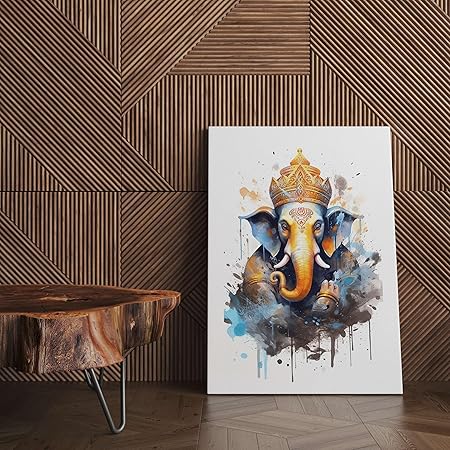 FAB CRAFT STUDIO Ganesha Wall Painting For Wall Decoration Canvas Wall Painting For Home Decor, Living Room, Bedroom, Office Hotel