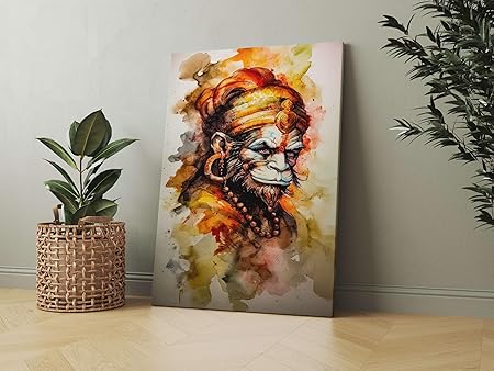 FAB CRAFT STUDIO Hanuman Wall Painting For Wall Decoration Canvas Wall Painting For Home Decor, Living Room, Bedroom, Office Hotel