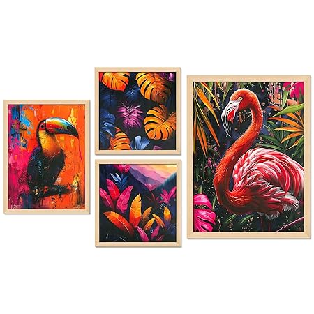 FAB CRAFT STUDIO Set of Four Framed Painting for Wall Painting Decoration, Painitngs for home Decorations, Scenery for Living Room Decor