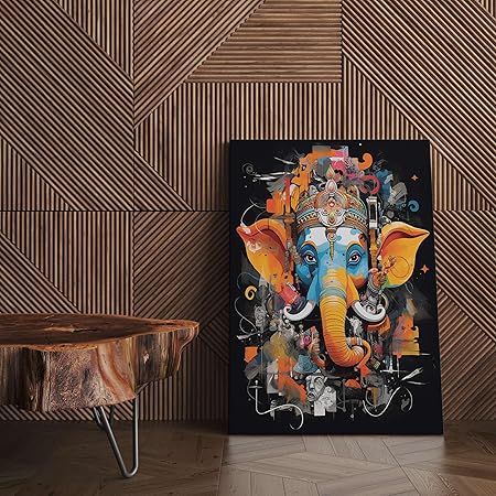 FAB CRAFT STUDIO Ganesha Wall Painting For Wall Decoration Canvas Wall Painting For Home Decor, Living Room, Bedroom, Office Hotel