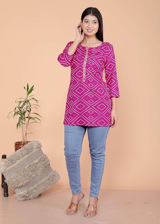 LoomBella LifestyleBandhej Printed Kurti Perfect for Casual, Formal, and Ethnic Wear