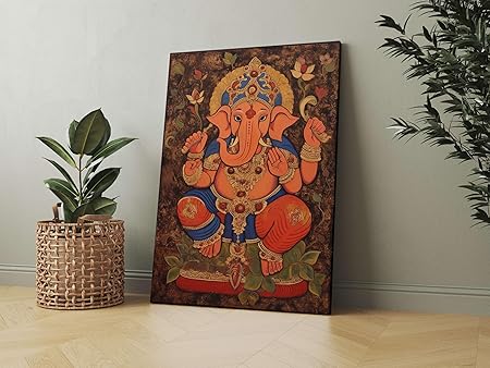 FAB CRAFT STUDIO Ganesha Wall Painting For Wall Decoration Canvas Wall Painting For Home Decor, Living Room, Bedroom, Office Hotel