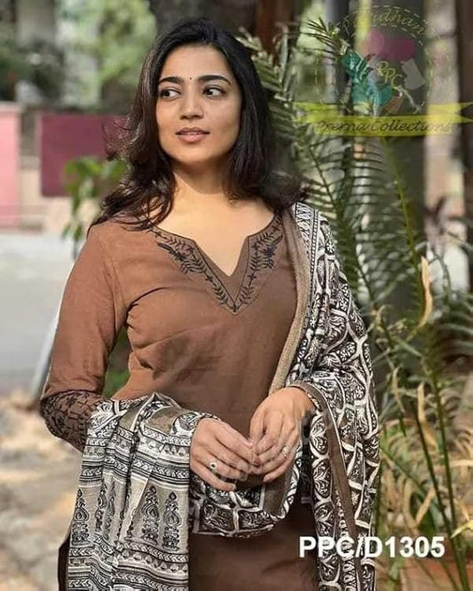 LoomBella Lifestyle Women Pure Cotton Embroidery Straight Kurti with Pant & Dupatta Set