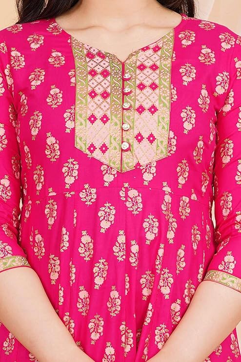 LoomBella LifestyleWomen's Rayon Printed Anarkali Short Kurti Gown