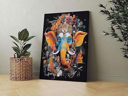 FAB CRAFT STUDIO Ganesha Wall Painting For Wall Decoration Canvas Wall Painting For Home Decor, Living Room, Bedroom, Office Hotel