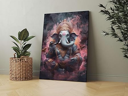 FAB CRAFT STUDIO Ganesha Wall Painting For Wall Decoration Canvas Wall Painting For Home Decor, Living Room, Bedroom, Office Hotel