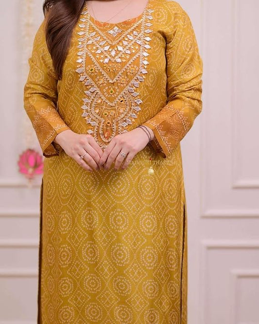 LoomBella Lifestyle Women's Silk Embroidered Straight Kurti with Pant and Dupatta Set