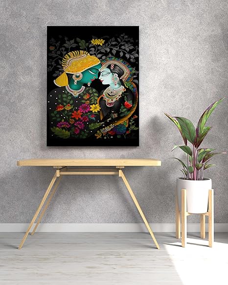 FAB CRAFT STUDIO Radha Krishna Wall Painting For Wall Decoration Canvas Wall Painting For Home Decor, Living Room, Bedroom, Office Hotel