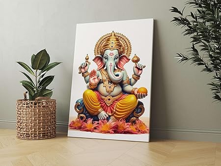 FAB CRAFT STUDIO Ganesha Wall Painting For Wall Decoration Canvas Wall Painting For Home Decor, Living Room, Bedroom, Office Hotel