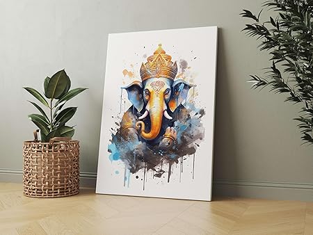 FAB CRAFT STUDIO Ganesha Wall Painting For Wall Decoration Canvas Wall Painting For Home Decor, Living Room, Bedroom, Office Hotel