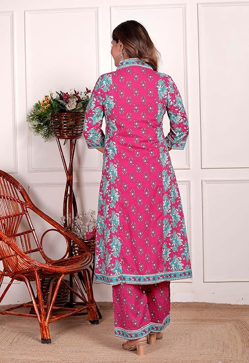 LoomBella LifestyleWomen's Cotton Printed Straight Kurti With Pant and Dupatta Set