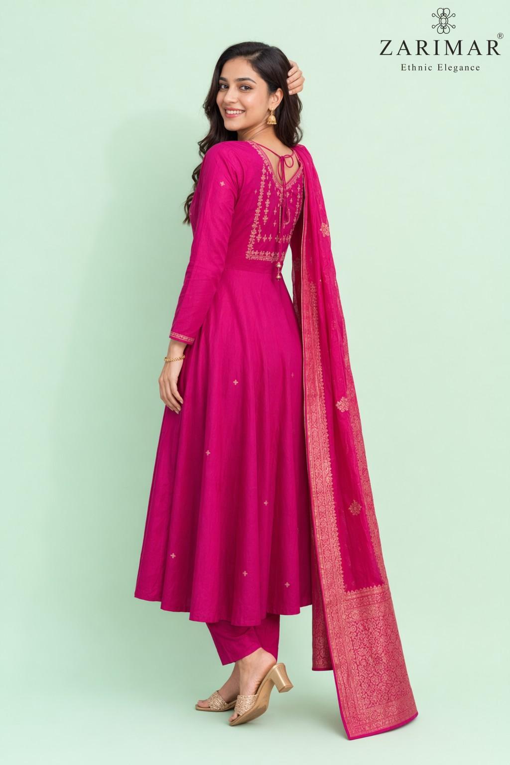 Fab Craft Studio Women's Viscose Silk Heavy Embroidered Straight Kurta With Trouser & Banarasi Jacquard Dupatta Set