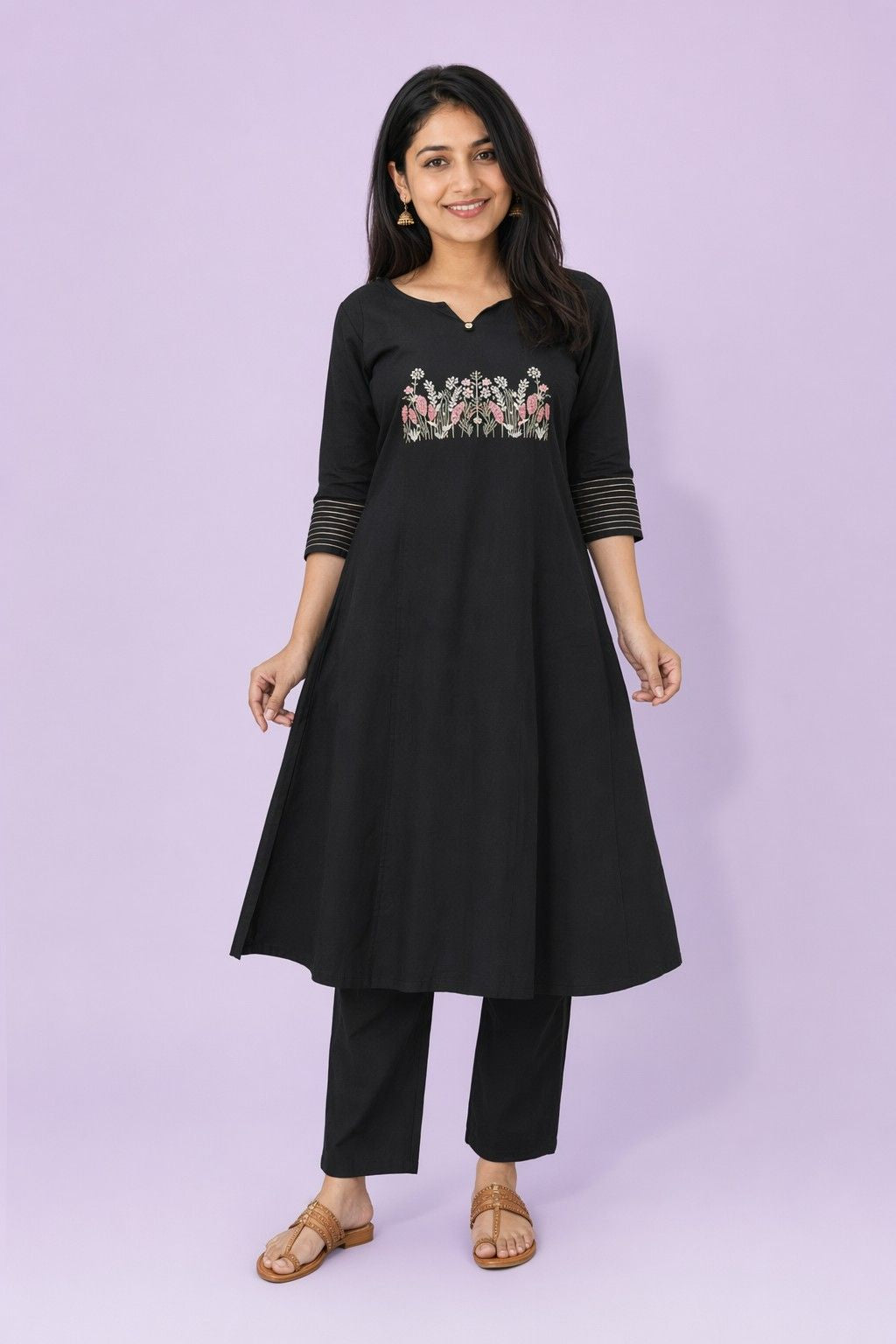 LoomBella LifestyleWomen's Cotton Embroidered Straight Kurti with Pant Set