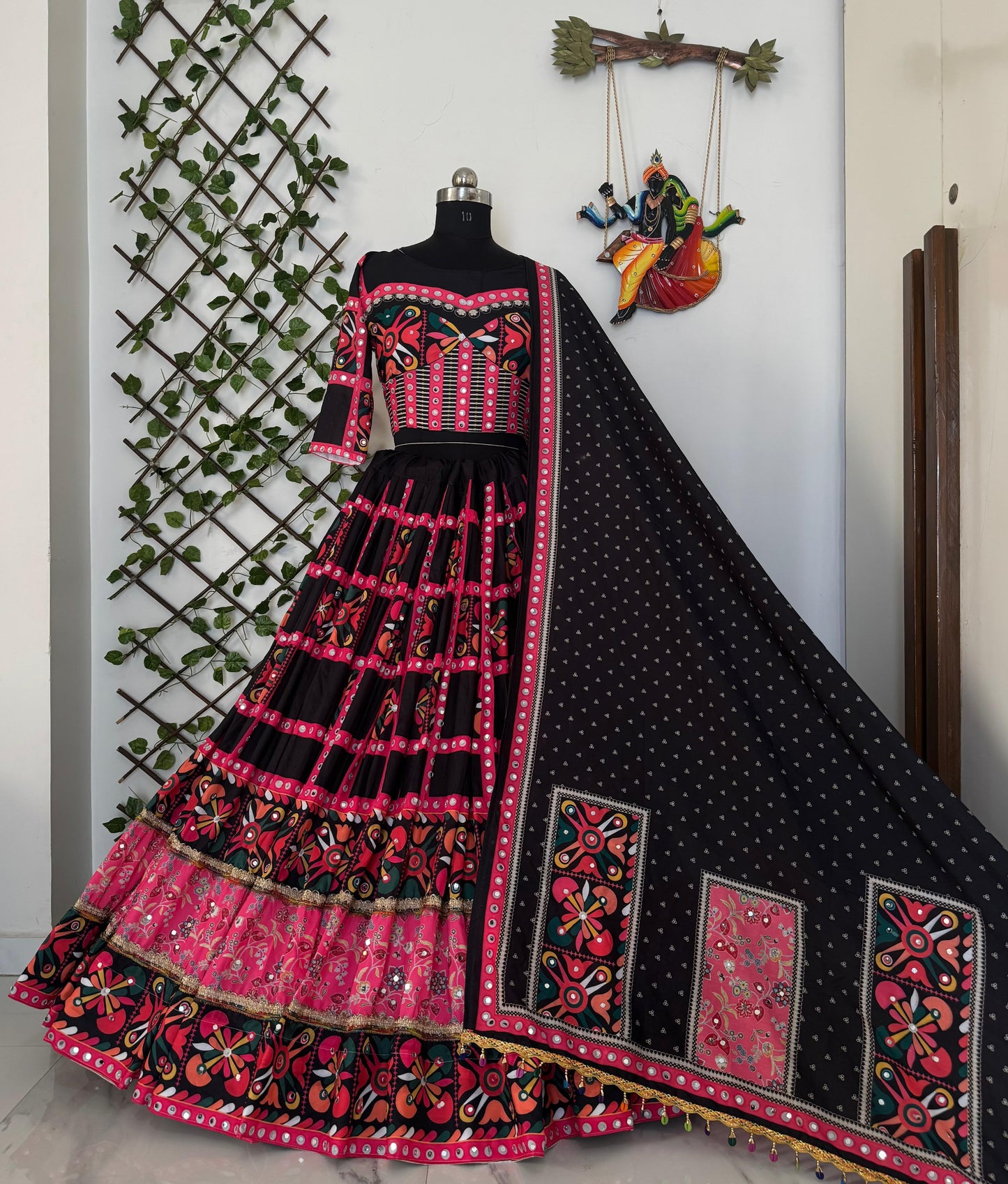 Navratri Special Muslin Cotton Chaniya Choli Set with Real Mirror Work