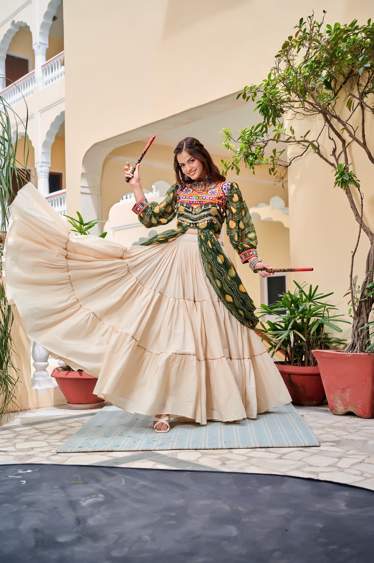 Navratri Special Pure Cotton Gamathi Work Lehenga Set with Shrug