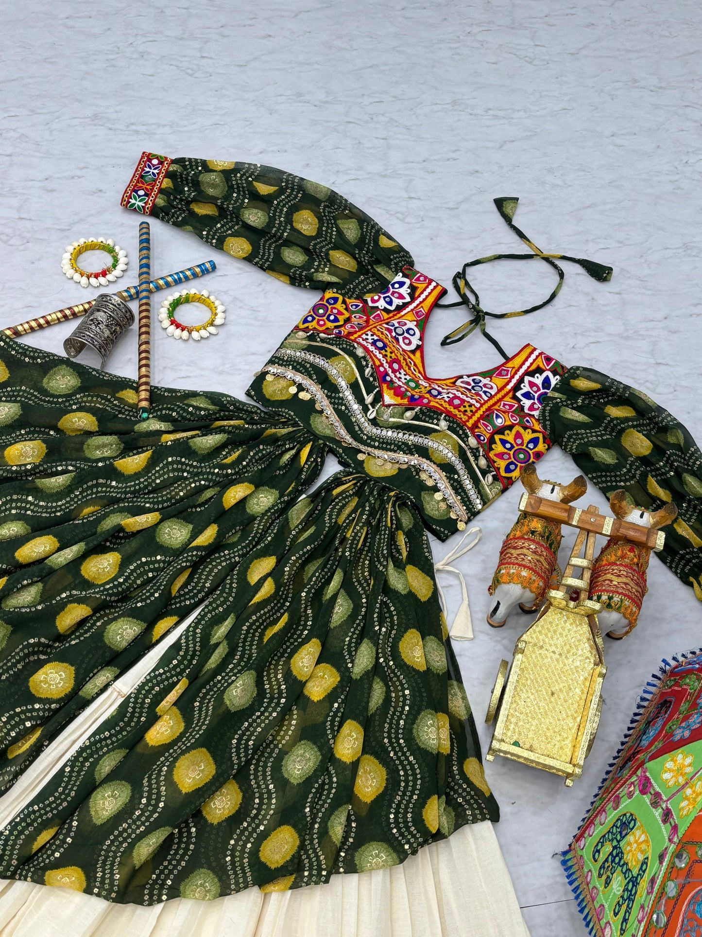 Navratri Special Pure Cotton Gamathi Work Lehenga Set with Shrug
