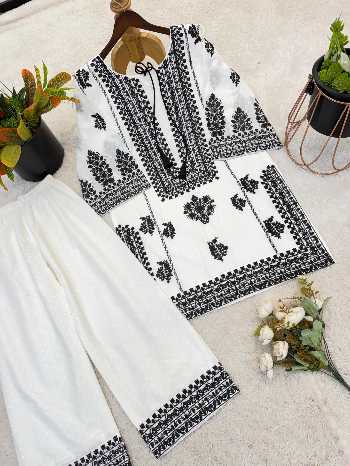 Rayon Butti Silk Embroidered Top & Bottom Co-Ord Set