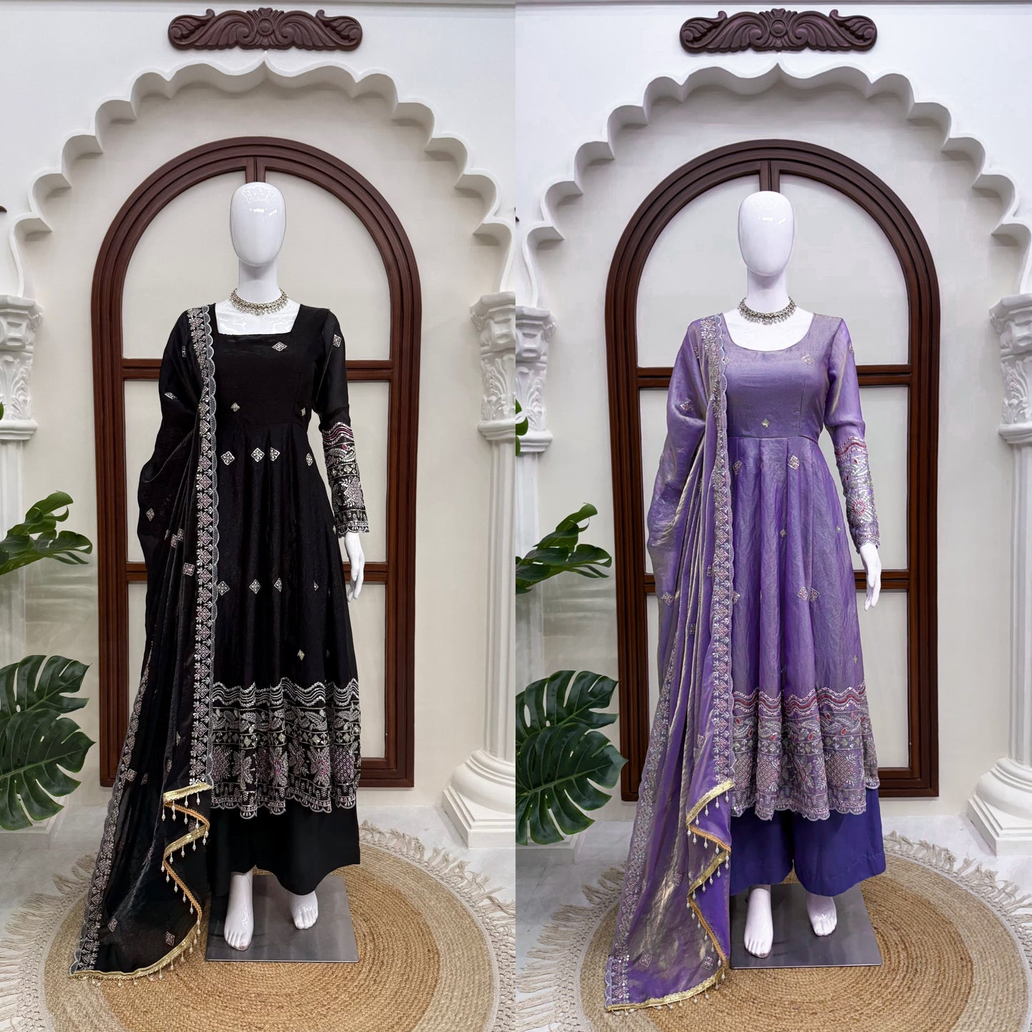 Designer Fendy Silk Anarkali Set with Pant & Embroidered Dupatta