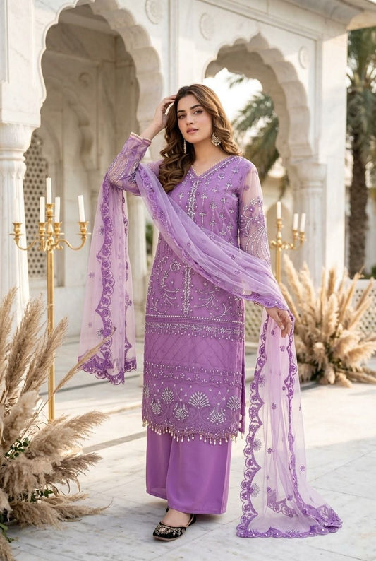 Designer Heavy Soft Net Sharara Suit Set with Pearl Handwork Dupatta