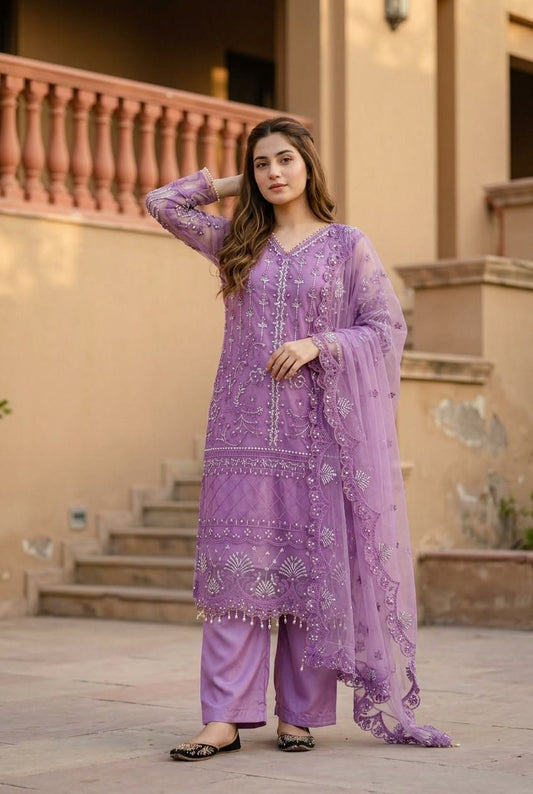 Designer Heavy Soft Net Sharara Suit Set with Pearl Handwork Dupatta