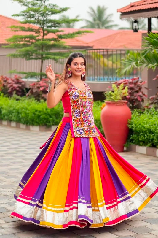 Navratri Special Pure Cotton Gamathi Work Lehenga Choli with Real Mirror Work