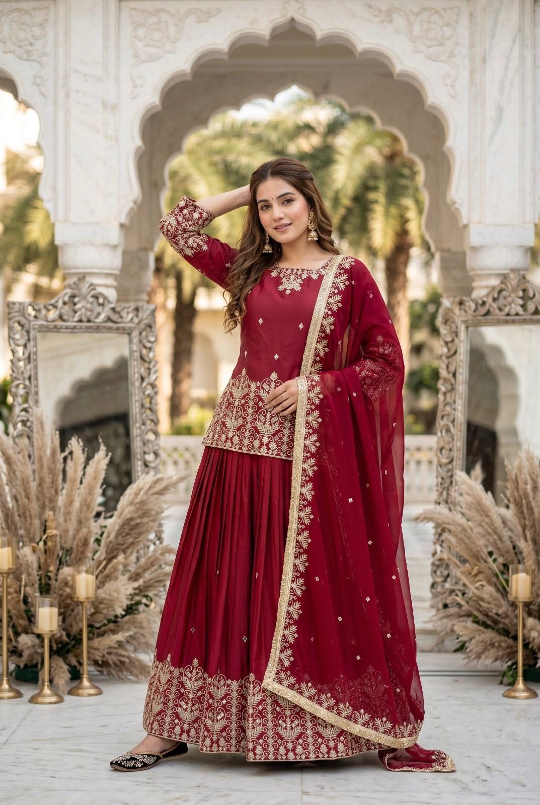 Heavy French Silk Embroidered Lehenga Set with Real Mirror Work Dupatta