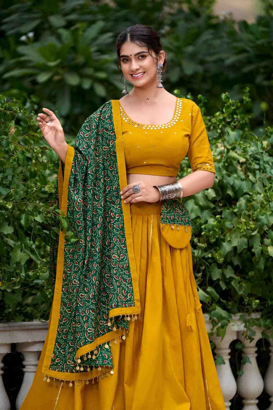 Women's Black Cotton Blend Lehenga Choli with Printed Dupatta |