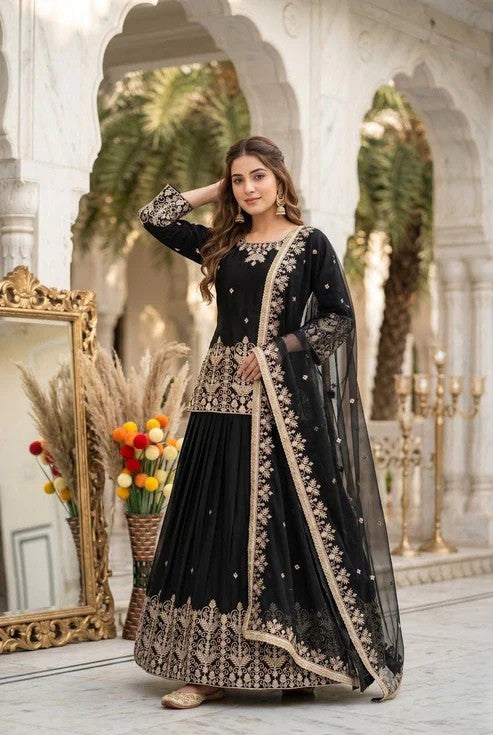 Heavy French Silk Embroidered Lehenga Set with Real Mirror Work Dupatta