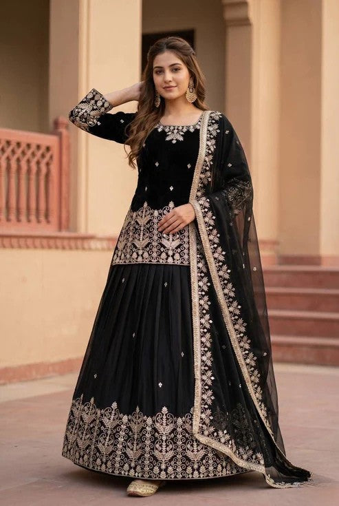 Heavy French Silk Embroidered Lehenga Set with Real Mirror Work Dupatta