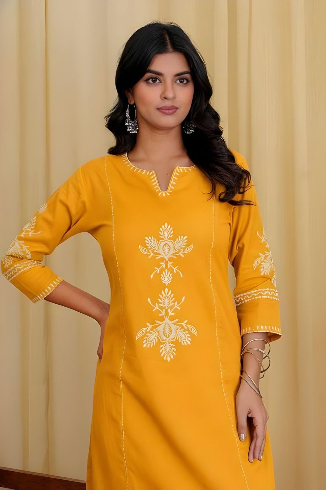 Women's Cotton Embroidered Straight kurti With relaxed fit Pant
