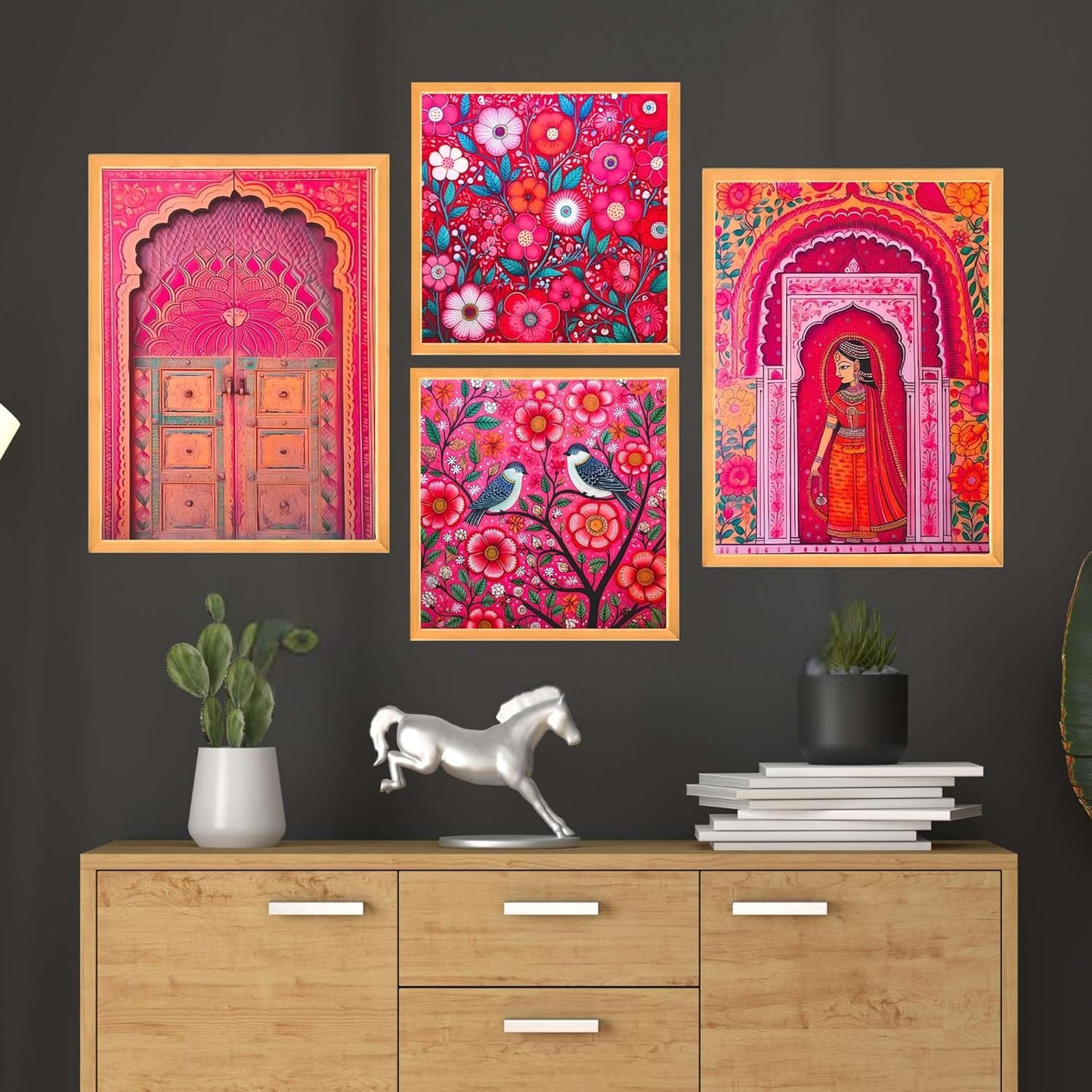 FAB CRAFT STUDIO Set of Four Wall Paintings for Wall Dacoration Large Framed Wall Paintings for Living Room & Bedroom Wall Art for Home Decoration & Office Wall Décor