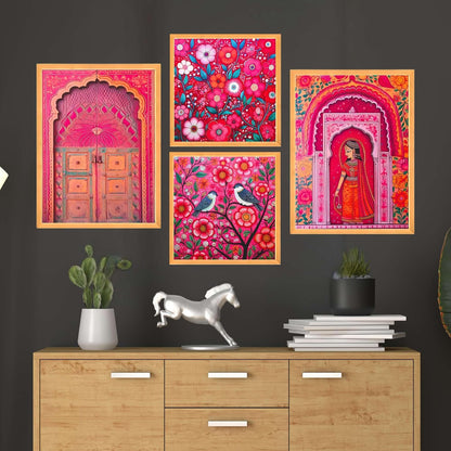 FAB CRAFT STUDIO Set of Four Wall Paintings for Wall Dacoration Large Framed Wall Paintings for Living Room & Bedroom Wall Art for Home Decoration & Office Wall Décor