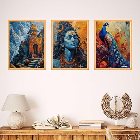 FAB CRAFT STUDIO Set of Three Wall Paintings for Wall Dacoration Large Framed Wall Paintings for Living Room & Bedroom Wall Art for Home Decoration & Office Wall Décor