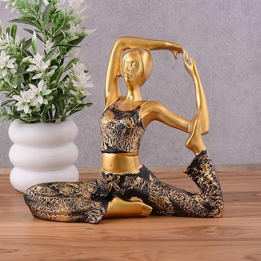 FAB CRAFT STUDIO Suitable for Home Decor Yoga Posture Lady Statue Idol for Home Yoga Statue Admirable piece of Gift (Golden)